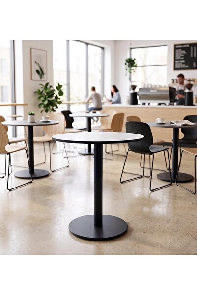 İREM Matte Prime Beyaz Yuvarlak Kompakt Laminant Tablalı Bistro Metal Masa 77...