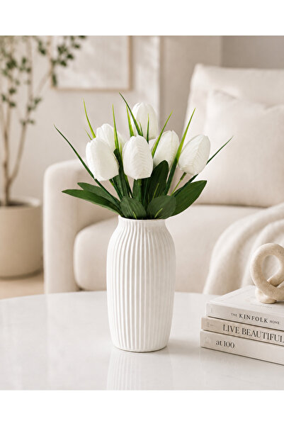MD Aspiz Flowers باقة زهور صناعية فاخرة من 6 زهرات توليب بيضاء (بدون وعاء) با...
