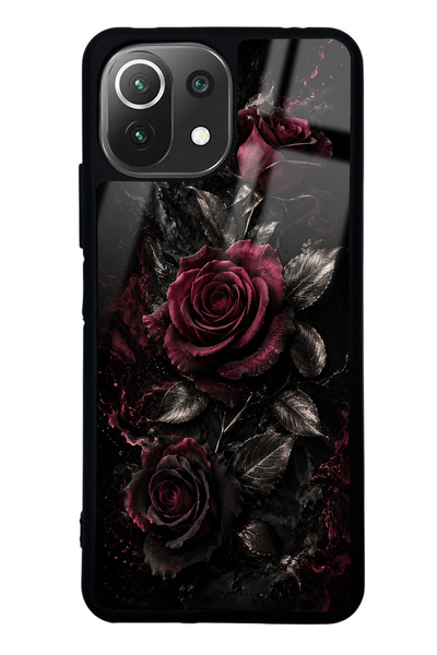Spoyi Xiaomi Mi 11 Lite Obsidian Burgundy Roses Tasarımlı Glossy Telefon Kılıfı
