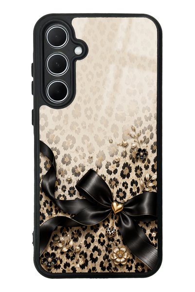 Spoyi Samsung A35 Golden Leopard Bow Design Glossy Phone Case