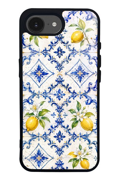 Spoyi iPhone 16E Glossy Phone Case with Sapphire Lemon Tiles Design