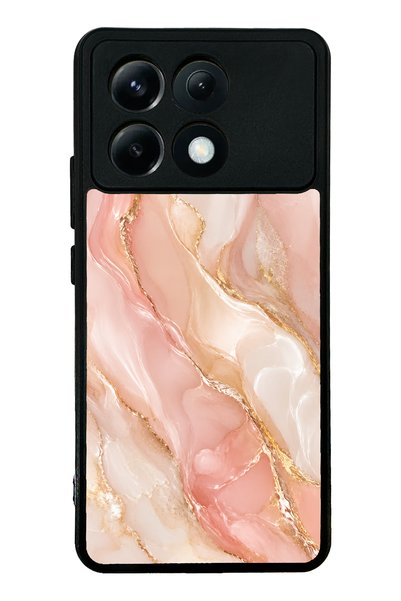 Spoyi حافظة هاتف Xiaomi Poco X6 Pro بلون ذهبي وردي وتصميم رخامي لامع