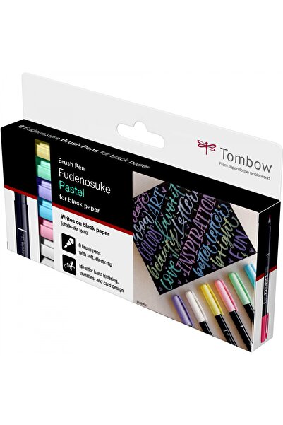 Tombow Set 6 Markere caligrafice Hard, small writing, Fudenosuke, Pastel