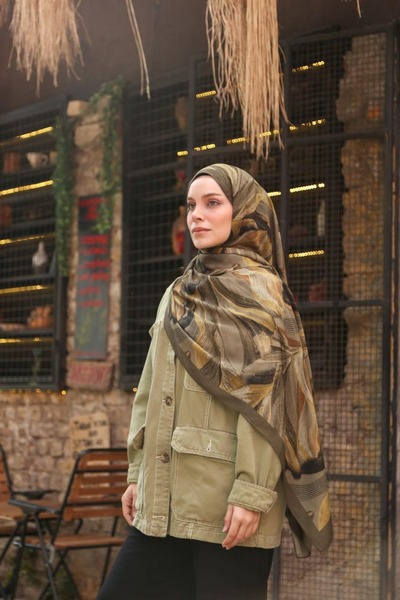 ENRİCO FERRİ Petra Modern Brush Pattern Shawl - Khaki
