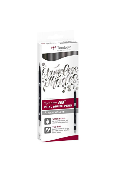 Tombow Carioci brush pen duble, 6 nuante gri, multicolor
