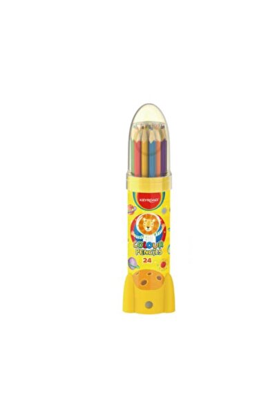 KEYROAD Set 24 creioane colorate triunghiulare, Keyroad, Tub metalic in forma...