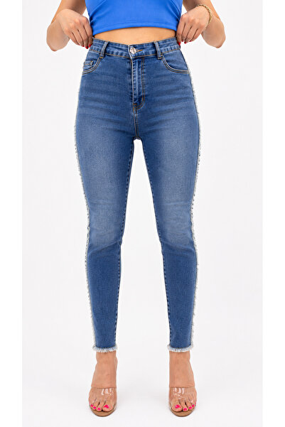 ZANESSİ FASHION Plus Size Lycra Stoned Denim Women's Trousers