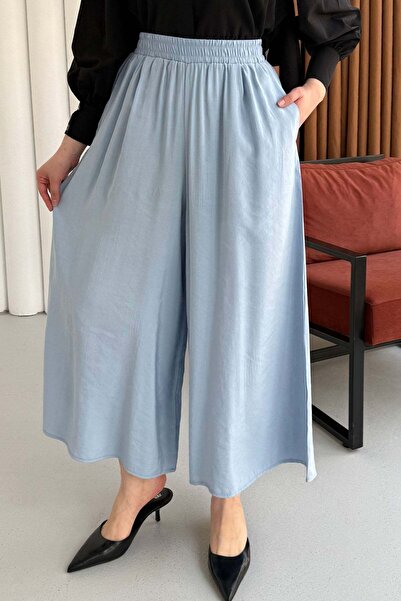 Modaensarbutik Beli Lastikli Cepli Bol Paça Pantolon-BEBE MAVİ