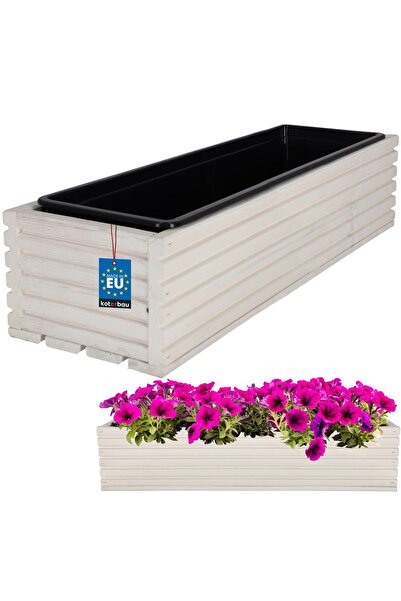 KOTARBAU Jardinieră din lemn pentru terasă cu inserție, albă, 64 x 20 CM