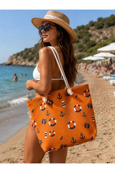 MENUSE ÇANTA Luxurious, Water and Sand Repellent, Zippered Beach Bag