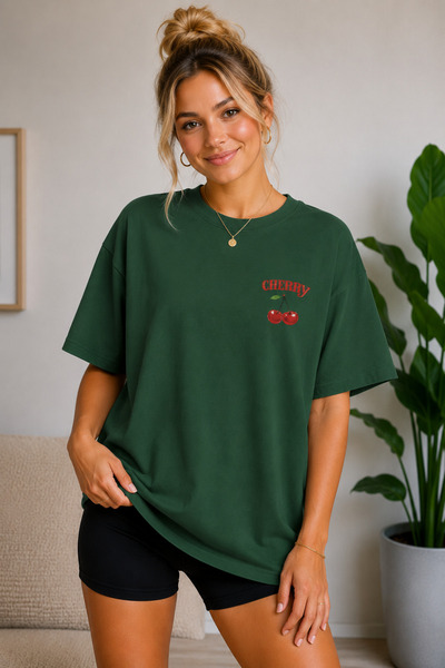 FECCY Premium Cherry Unisex Oversize Women's T-Shirt Cotton Oversize T-Shirt