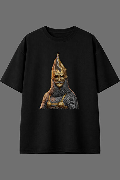 VSRN Old Turkish Design Front Printed Black Oversize T-Shirt