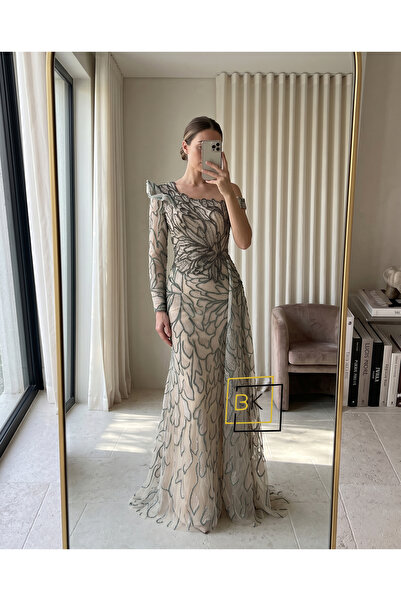 Generic One Shoulder Embroidered Floral Applique Mermaid Evening Dress