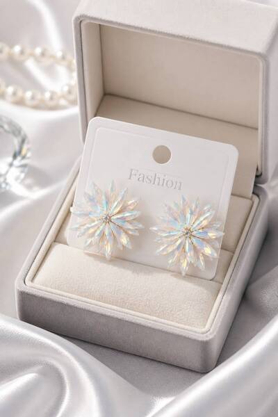 LYKOS White Color Marquise Cut Effect Flower Earrings - Sparkling Lotus Earrings