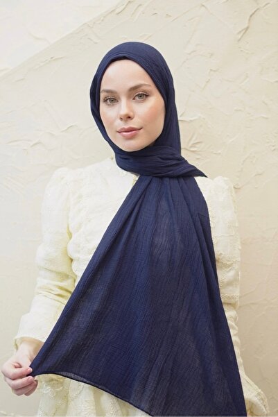 YILDIZ SCARFS Waffle Pattern Dubai Cotton Shawl - Dark Navy Blue
