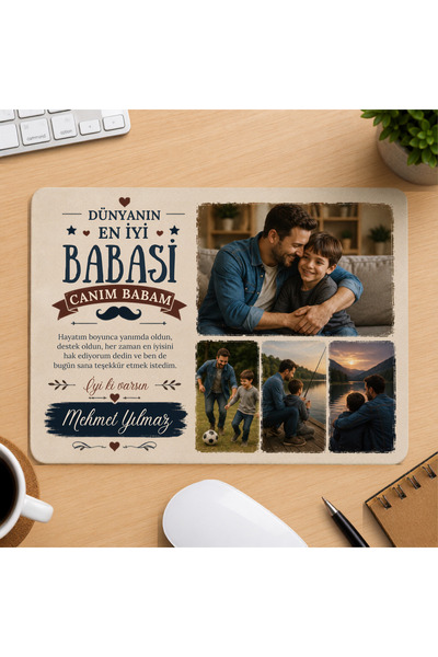 Hediye Baskıcı Babaya Kişiye Özel Fotoğraflı Mouse Pad 17x21 cm Kaymaz Taban ...