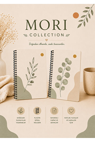 zumio Mori Collection | A5 2'li Minimal Botanik Defter Serisi 50 Yaprak