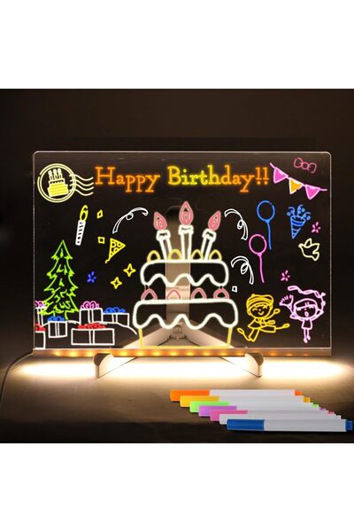 Other Colorful LED Acrylic Dry Erase Message Board with 7 Pens and Stand, Lum...