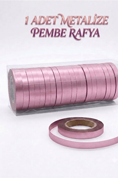 FESTİVALOON Metalize Pembe Rafya 25 Metre Balon İpi Parlak Balon Bağlama Part...