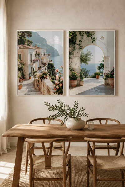 sayetablo Amalfi Serenity - Gerçek Cama Baskı Gold Alüminyum Metal Çerçeveli ...