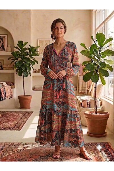 AYASOFYA OTANTIK Women's Indian Ethnic Authentic Patterned Long Sleeve Long S...