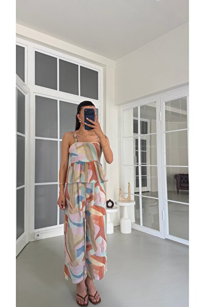 GAUS CO Çok Renkli Ayarlanabilir Askılı Beli Lastikli Crop Pantolon İkili Des...