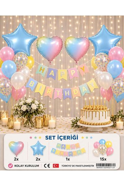 L'Opaline Kaligrafi - Doğum Günü Konsepti Parti Süsleme Seti -Happy Birthday ...