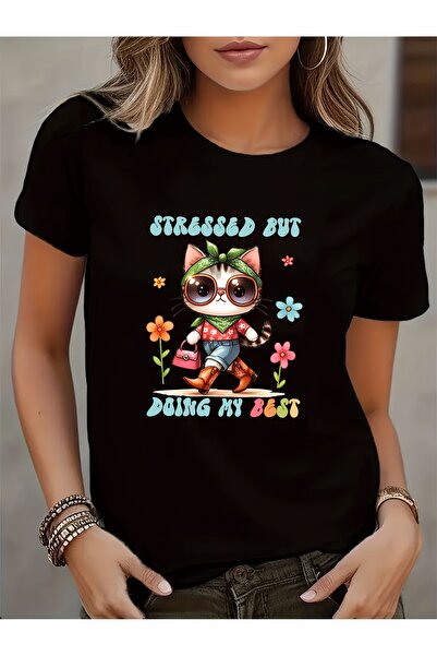 212Wear تي شيرت نسائي مطبوع بأكمام قصيرة وياقة مستديرة، بتصميم كاجوال، قابل ل...