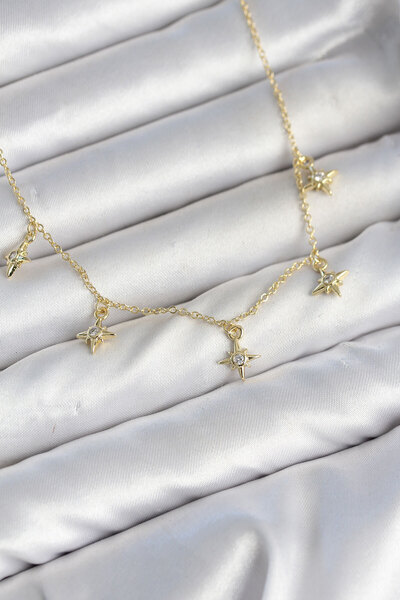 OGHAMAY Brass Gold Color Row Minimal Polar Star Model Women's Necklace