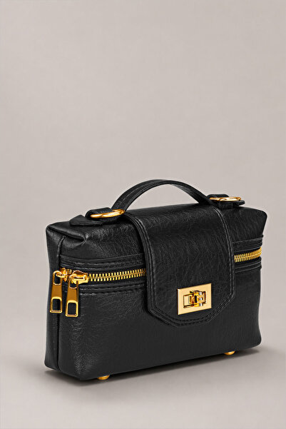 Housebags Black Gold Detailed Hand and Shoulder Bag