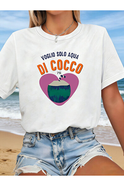 Astogria13 Voglio Solo Acqua Di Cocco Graphic Print T-shirt, Short Sleeve Cre...