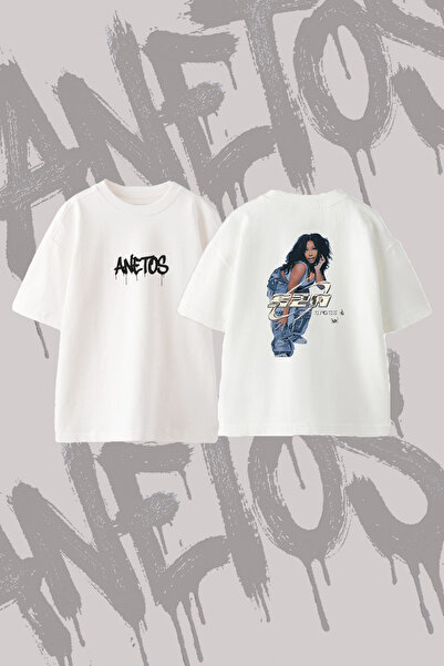 Anetos Sza_4 Design Back Printed Cotton White Oversize T-Shirt