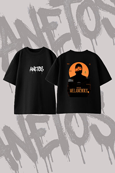 Anetos تي شيرت The Weeknd_22 مصنوع من القطن الأسود المطبوع من الخلف بمقاس كبير