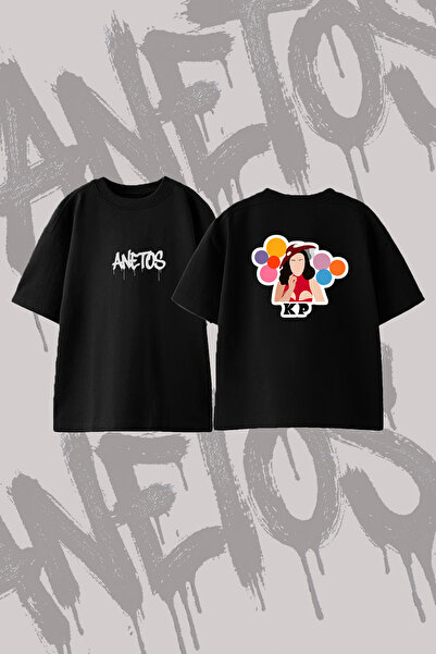 Anetos Katy Perry_20 Design Back Printed Cotton Black Oversize T-Shirt
