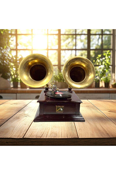 Al Athar Arts Antique & Vintage Gramophone With 2 Speaker With Natural Wood(L...