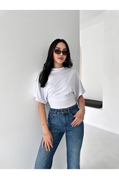 Jöns Butik Women's Crop T-Shirt – Basic with Draped Waist Detail