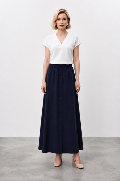 bihan store Women's Elastic Waist, Front Buttoned, Maxi Length Skirt 8001 - N...