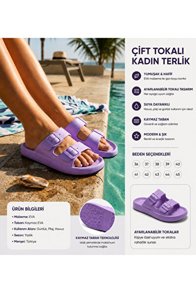 Unisex Çift Tokalı Anatomik Terlik Ortopedik Konforlu Kaymaz Taban Hafif Ergonomik Günlük Ev İçi Dış Mekân Plaj Havuz Hamam Banyo Yazlık Rahat Yürüyüş Terliği