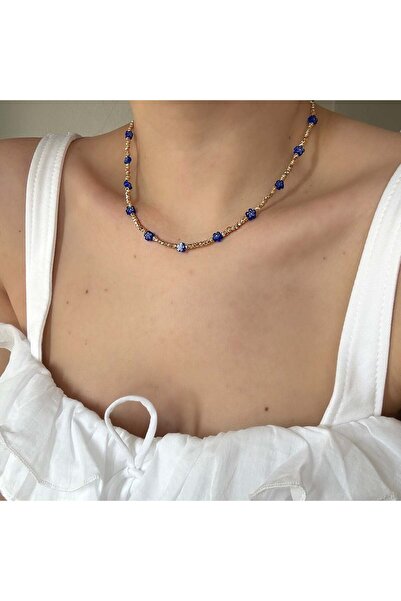 Alice İsstanbul Navy Blue Floral Dorica Necklace
