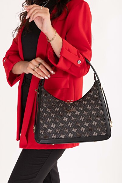 Gondol Women's Daily Stylish Hand and Shoulder Bag Sp.1187 Black Text