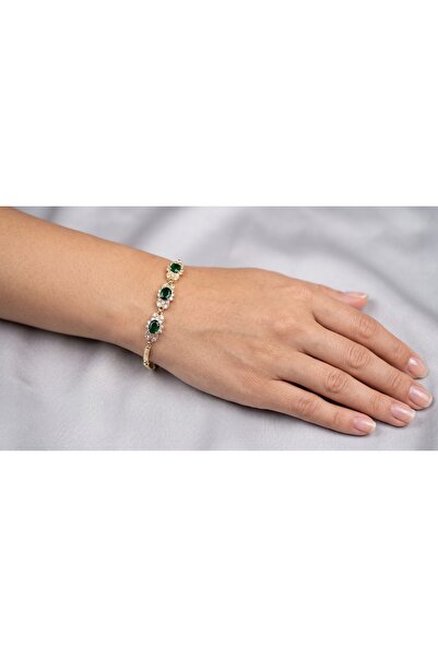 robel Golden Oval‑green Bracelet with Diamond‑Style Halo Accents
