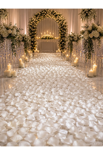 PARTİPORT 500 Adet Yapay Beyaz Gül Yaprağı 4 cm Romantik Düğün Nişan Evlilik ...
