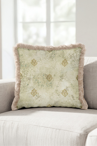 Evimde Bambaşka Vintage Damask Motif Avant-Garde Fringed Pillowcase - Antique...