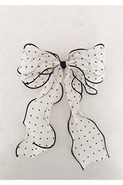 Halley Concept Vintage white mini polka dot organza bow automatic buckle 17x2...