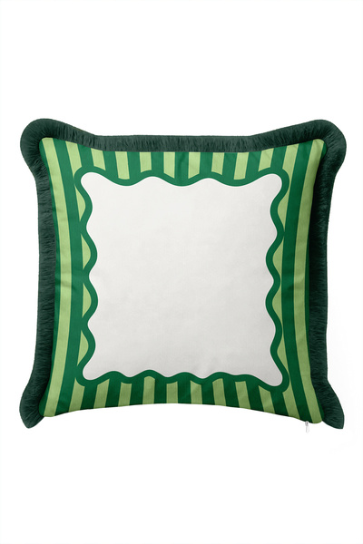Evimde Bambaşka Striped Geometric Framed Fringed Pillowcase-Stripe Design Boh...
