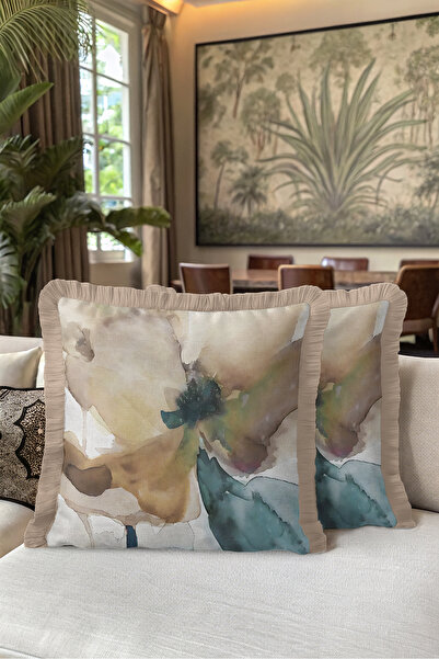 Evimde Bambaşka Abstract Floral Design Fringed Pillowcase - Artistic Floral B...