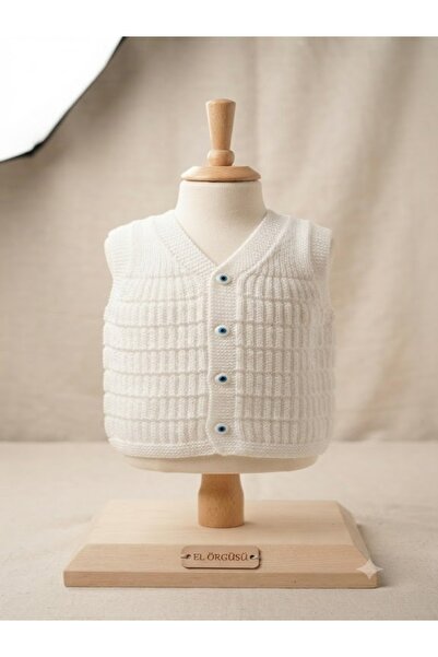 aryam butik Hand Knitted Unisex Baby Vest - Stylish Design with Natural Texture