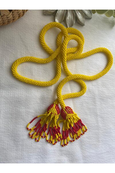 Handmade KUM BONCUK EL İŞİ SARI KIRMIZI UZUN SALLAMA ARABA AKSESUARI