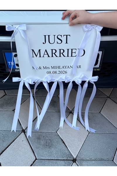Gelin arabası süsü plakalık just married 30x40 cm