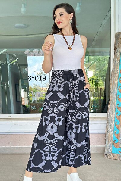 İnce Topuk Pocketed Casual Viscose Pants 6Y019